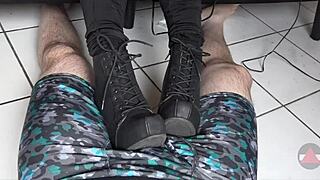 Asian Milf Teases Cock with Boots in POV Scene