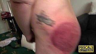 Sub gets throat slammed and mouth jizzed hard. Paddled raw in this kinky bdsm scene.