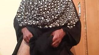 Just chilling with hot gay masturbation while rocking wife's silk gown for kicks.