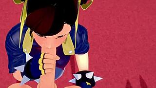 chun-li gives blowjob and gets fucked in pov street fighter fantasy