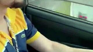I'm jerking my big gay cock in the car while driving.
