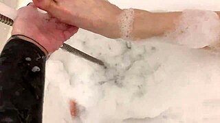 Skinny young blonde in bubble bath webcam, her small tits exposed as she gets fucked hard by gay amateurs!