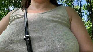 Public park encounter with a mature woman showing her big natural breasts