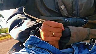 hey guys, jerked off on the road till cum... almost got caught!