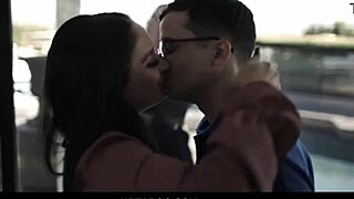 Public display of affection with a stunning brunette milf in action
