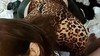 French amateur gets rimmed and fucked in leather pants