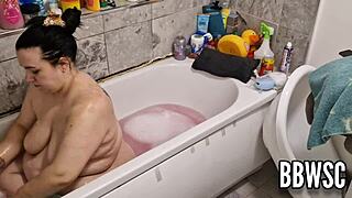 pervert spies on bbw washing giant floppy tits in bath