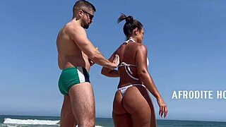 Afrodite sucking dick doggystyle on the beach, feeling so intense in this group bang.