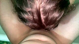 Stepsister receives cumshot on her tits and hair after a long handjob in the bathroom