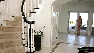 tribbing cutie fingers stepmommy in intimate bedroom scene