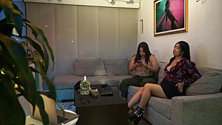 Nataly and Linda dancing and taking off clothes