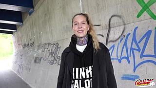 German tattoo model Lisa Rocketcock picked up for quickie casting fuck with squirting!