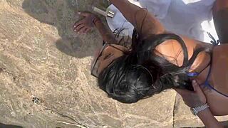 this mega orgy on the nudist beach has over 100 people watching the gangbang action