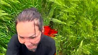 Can you handle this deep throat blowjob in the field with my big natural tits?