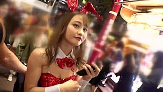 Hey, sexy bunny girl with erotic hips lands in Shibuya for wild Halloween sex