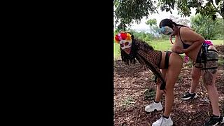 Photo session goes wrong in outdoor halloween setting