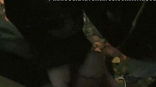Girl masturbates cock in the public alley, naked and exposed.