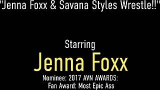 sexy jenna foxx and savana styles wrestle over sweet pussy