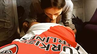 the river plate player bends over the curvy brunette teen for a rough pov massage, leading to intense handjob and riding on his cock