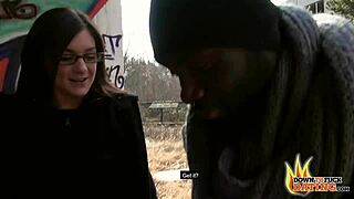 nerdy slut lullu gun gets wild in interracial outdoor threesome with big black cock