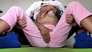 stepbrother teasing stepsister's small tits, making her horny for rough sex