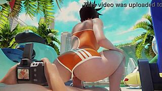 Overwatch Tracer rides hard on the beach in daring public action