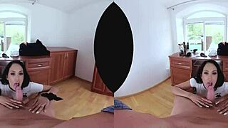 The Spanish latina with long hair gets a haircut in doggystyle and riding