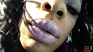 Solo Black Tranny Strokes Her Cock in Bikini and Stockings