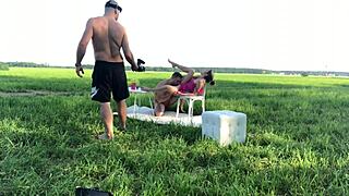 backstage fucking with russian blonde in nature, riding cowgirl style