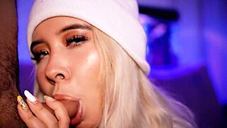 Blonde coed sucks friend's cock eagerly!