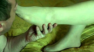 Lover worships sexy milf’s feet, bends her over for intense doggy pounding.