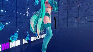 blue k nights cat fate cosplay with miku in 3d vr180
