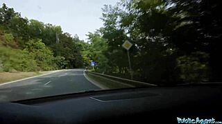 Big tits hitchhiker Nicole Rae gives public pov blowjob to big dick agent