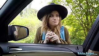 Big tits hitchhiker Nicole Rae gives public pov blowjob to big dick agent