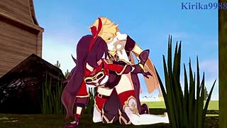 Man, Amber and Fischl get wild with Aether in Genshin hentai! 🔥