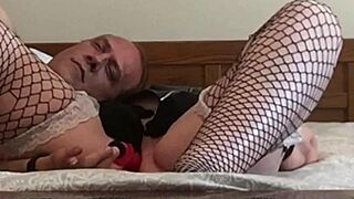 gilf cums hard in doggystyle fucking with dildo