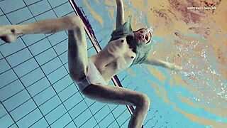 Tiny ass russian brunette nastya in a tight dress has outdoor underwater sex with european babe