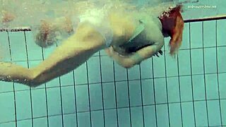 Tiny ass russian brunette nastya in a tight dress has outdoor underwater sex with european babe