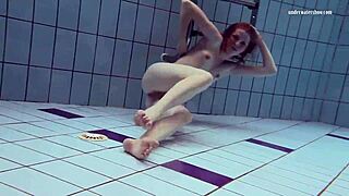 Tiny ass russian brunette nastya in a tight dress has outdoor underwater sex with european babe