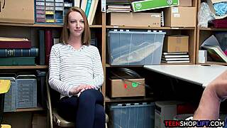 Redhead teen 18+ shoplifter caught red handed by a mall cop