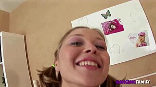 Banging Family's acrobatic fuck with super petite micro step-sister