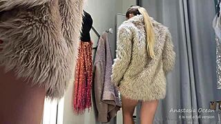 Hot Slut's Big Tits and Ass Exposed in Public Fitting Room