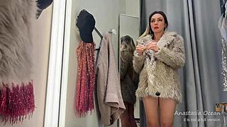 Hot Slut's Big Tits and Ass Exposed in Public Fitting Room