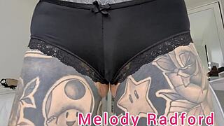 Melody radford tries on black and red lingerie in closeup