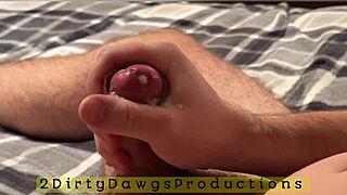 the boy jerks off and plays with his cum in his homemade room