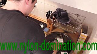 this strict nylon domina decided to train her submissive housewife into obedience.