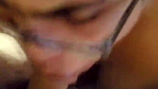 Fat BBW woman gives a detailed blowjob, sucking the cock deeply