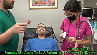 Angel Ramiraz jerks the patient's cock in the cum clinic