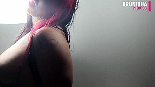 brazilian fitness girl rides cowgirl style showing her tail with silicone tits