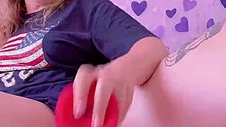 huge red dildo triggers wild squirt explosion